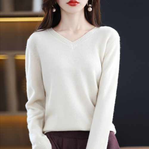 100 cardigan for women's autumn and winter new V-neck sweater loose pullover long-sleeved cashmere large-size knitted base shirt