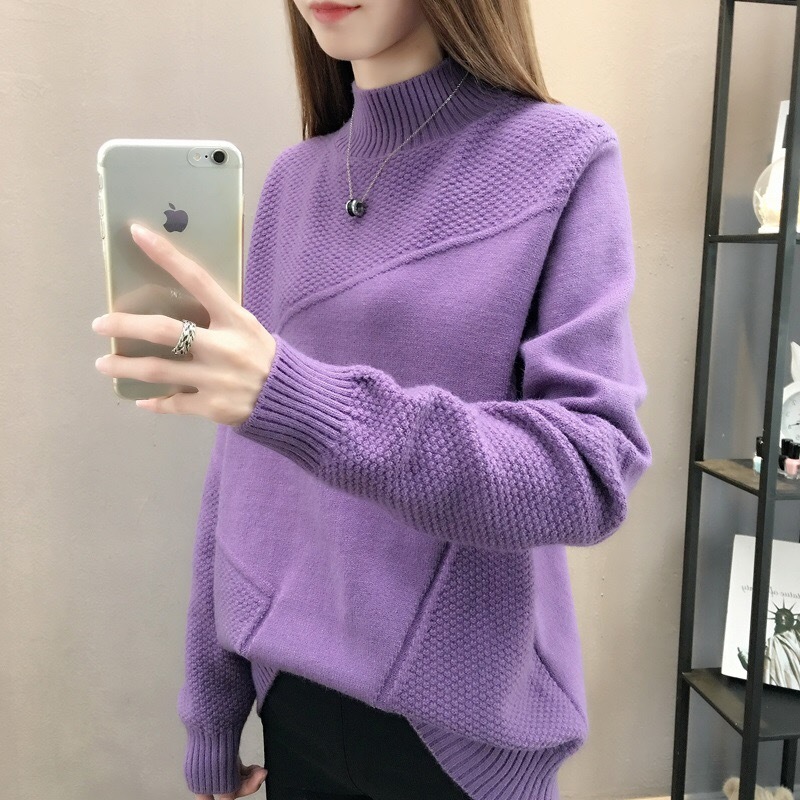 New Korean style Korean women's rag-sleeved sweater women's loose half-turtleneck sweater women's base shirt pullover