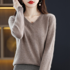 100 cardigan for women's autumn and winter new V-neck sweater loose pullover long-sleeved cashmere large-size knitted base shirt