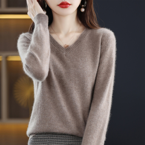 100 cardigan for women's autumn and winter new V-neck sweater loose pullover long-sleeved cashmere large-size knitted base shirt