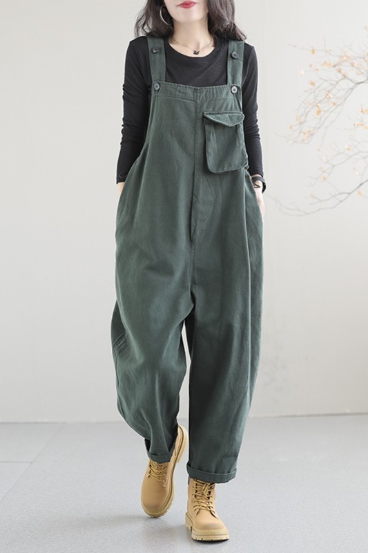 Women's new spring and autumn age-reducing casual and versatile literary retro fashion large size fat mm jumpsuit
