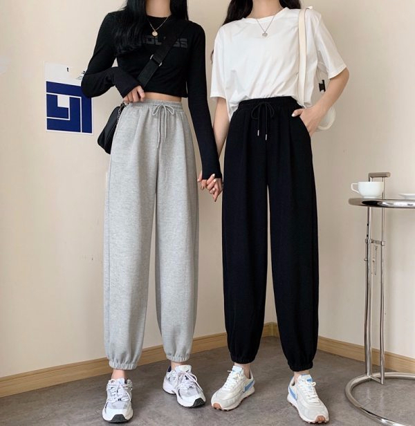 Fish scales high waist sports pants for women loose feet spring and autumn students gray casual pants for women marquis