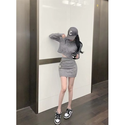 European and American sweet and spicy pink sweater for women in autumn fashion suit hip skirt new two-piece set