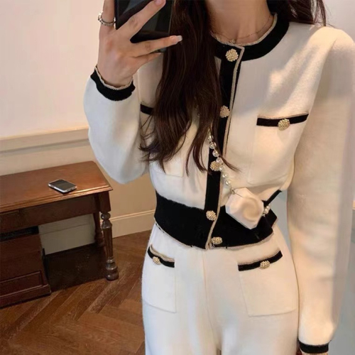 Small fragrance style suit women's clothing fashionable autumn new style socialite temperament casual sports wide-leg pants two-piece set
