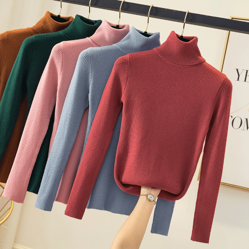 Autumn and winter basic new turtleneck sweater knitted sweater pullover elastic versatile slim long-sleeved lapel base shirt