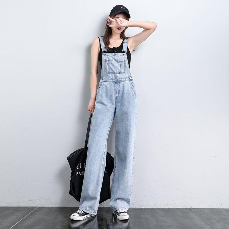 New summer loose age-reducing denim overalls fashionable straight-leg mopping pants