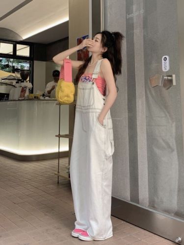 Three-standard design-sensory denim overalls for female students wide-leg denim trousers