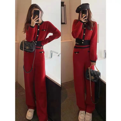 Small fragrance style suit women's clothing fashionable autumn new style socialite temperament casual sports wide-leg pants two-piece set