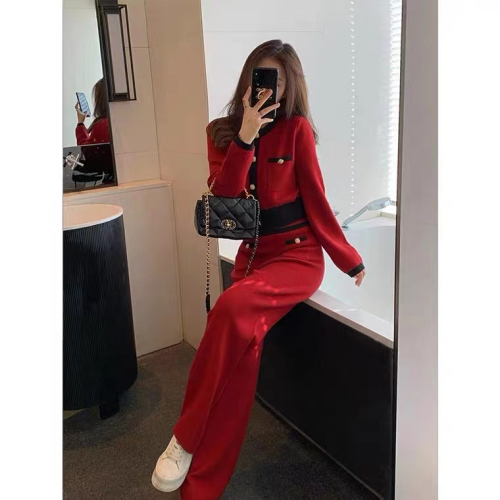 Small fragrance style suit women's clothing fashionable autumn new style socialite temperament casual sports wide-leg pants two-piece set