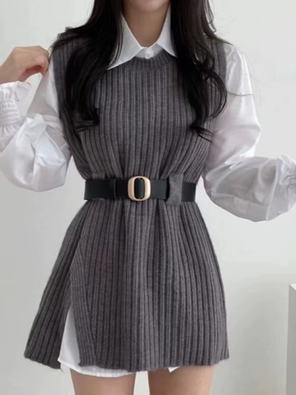 Vest vest plus shirt two-piece set early spring clothes new women's French niche white top