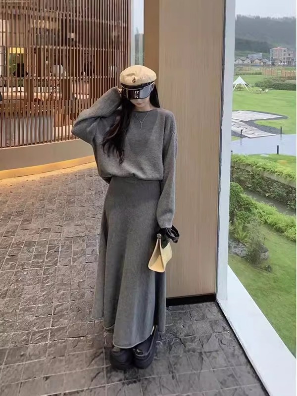 Little scent style high-end Korean drama outfits a complete set of lazy loose sweaters and knitted skirts and two-pieces for women