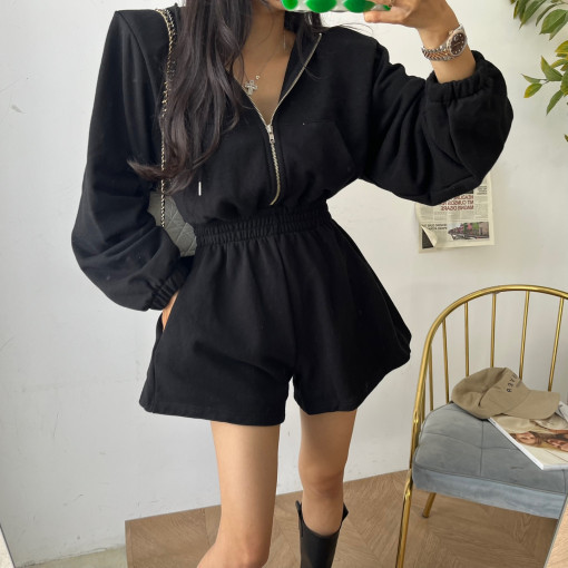 Original spot, elastic waist hooded slim jumpsuits