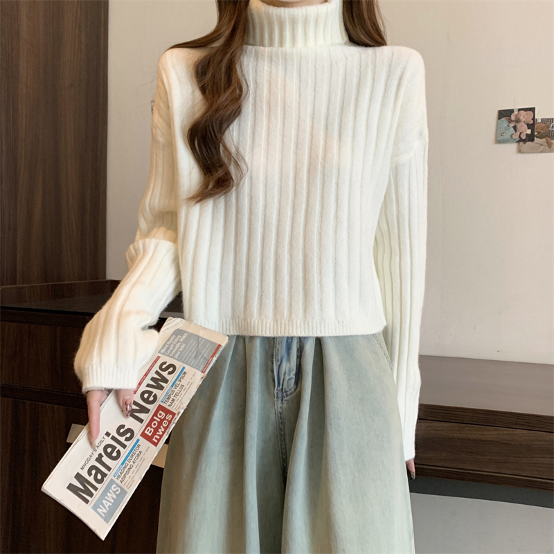 High-neck age-reducing inner bottom sweater for autumn and winter lazy style loose outer knitted sweater