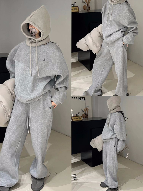 Fat mm Extra Large Size 220kg South Korea Dongdaemun Casual Sports Set Autumn and Winter Round Neck Sweater and Trousers Two-piece Set