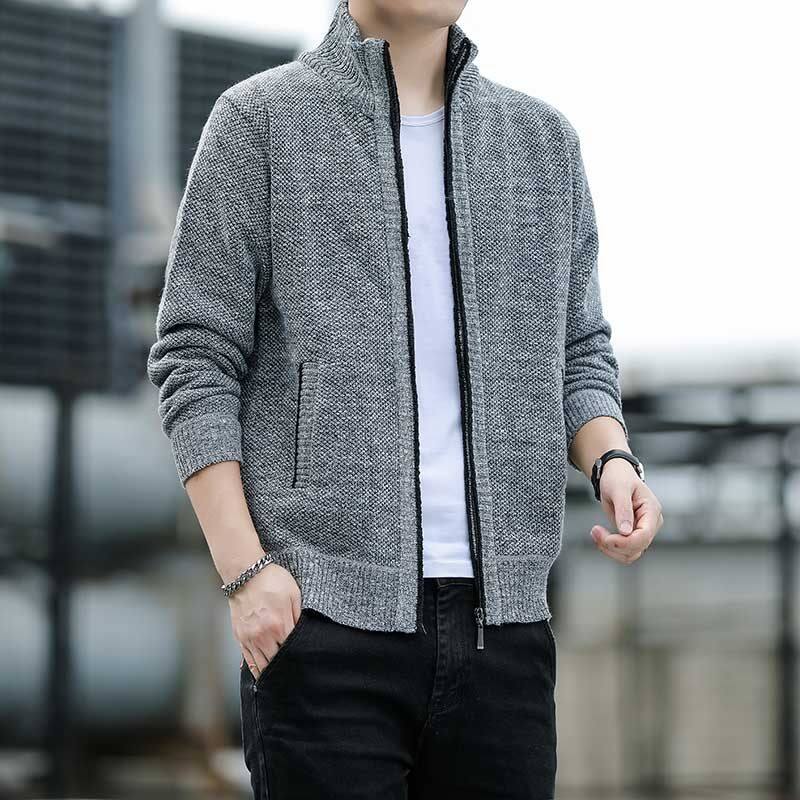 Cardigan Sweater Men's Spring and Autumn New Stand Collar Screw Casual Versatile Knitted Jacket Men's Clothing