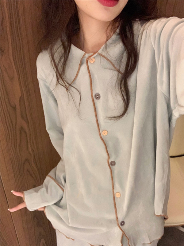 New winter pajamas for women flannel plus velvet thickened internet celebrity style long-sleeved home clothing official