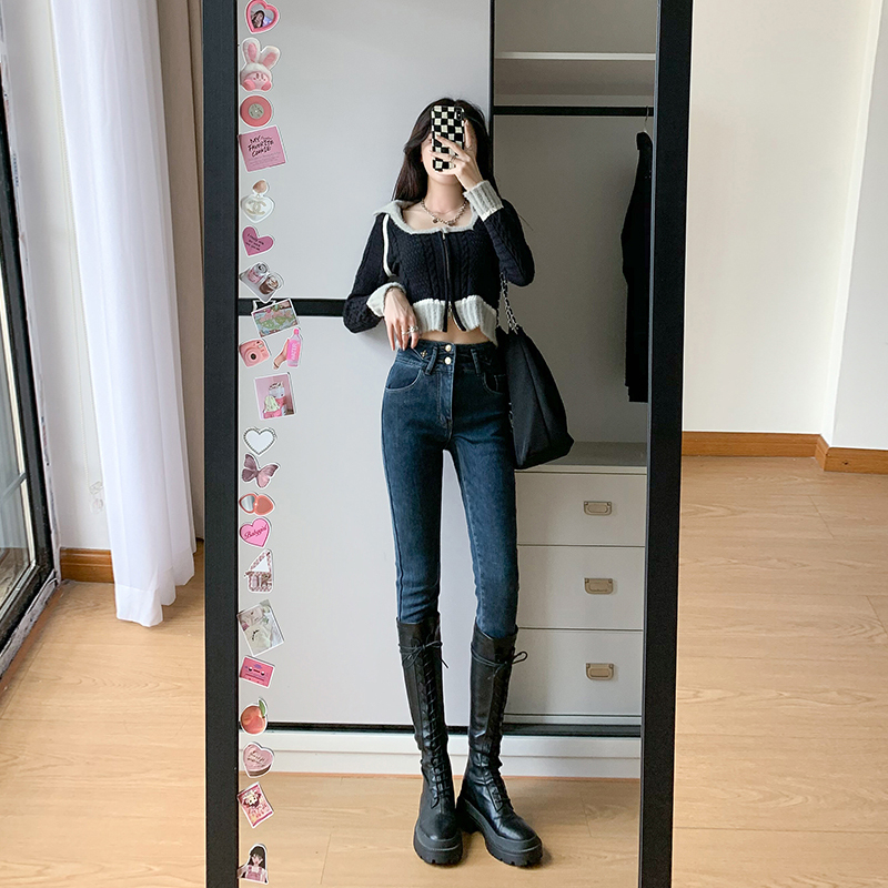 High-waisted jeans for women in spring and autumn new style tight slim fit small feet small pencil pants