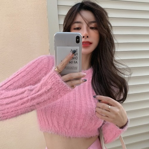 High-waisted sweater for women with short sexy design niche sexy hot girl with navel base knitted top spring and autumn