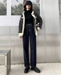 Dark blue high waist wide-leg jeans for spring new women's loose straight and versatile draped floor pants trendy