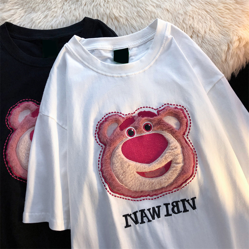 Official picture Douyin quality pure cotton short-sleeved T-shirt for women's summer Korean version embroidered round neck new top large size women's clothing