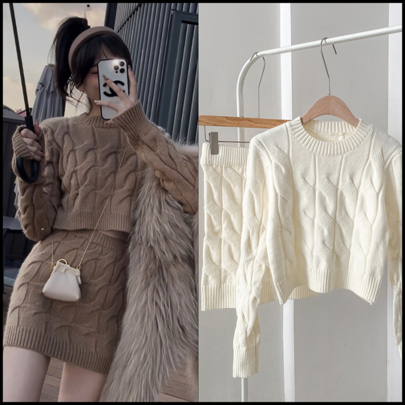 IN MIMIFACE Sexy sweater suit for women in autumn and winter loose lazy style two-piece set hollow loose small suit