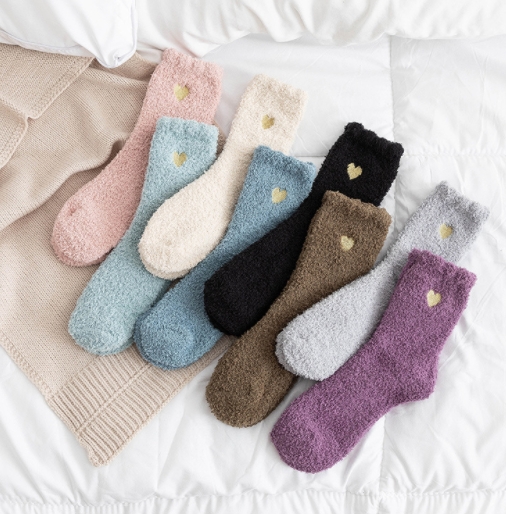 Coral velvet socks autumn and winter love home floor socks sleeping socks half velvet women's middle socks warm and thick