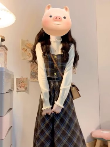 Xiaoxiang Academy style strap dress for women in autumn and winter new style small person outfit suit long skirt