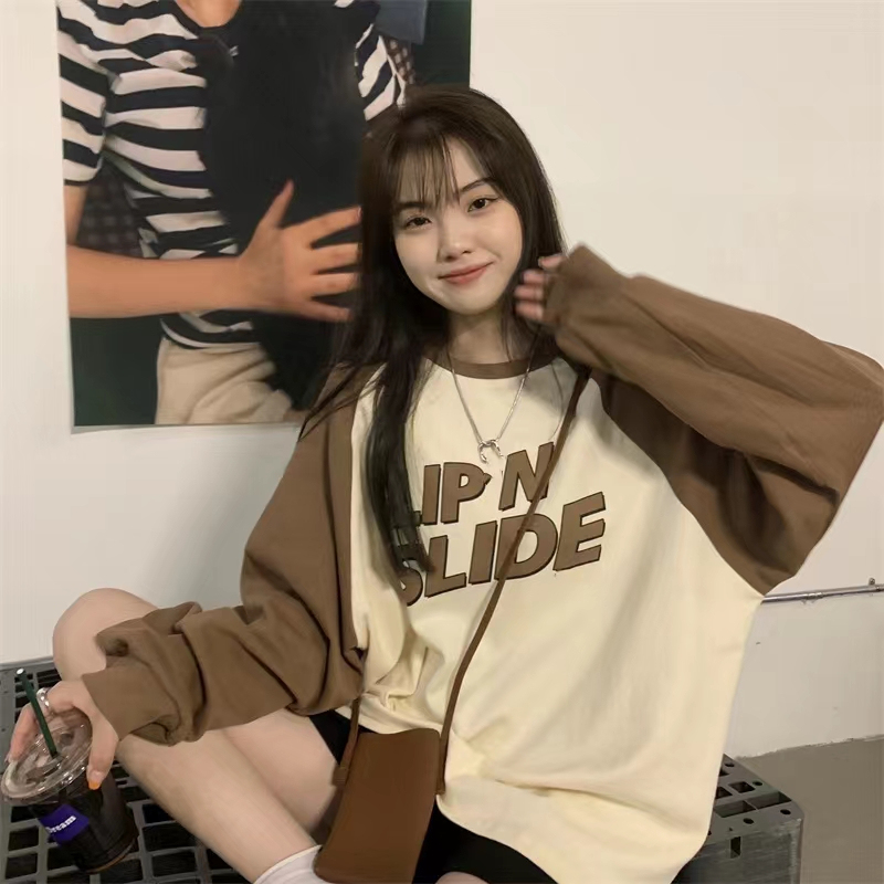 Spot long-sleeved T-shirt for women new Korean version loose fashionable spring and autumn sweatshirt ins super hot top loose base