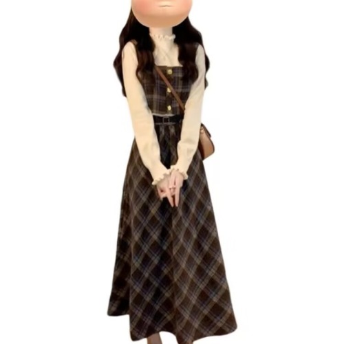 Xiaoxiang Academy style strap dress for women in autumn and winter new style small person outfit suit long skirt