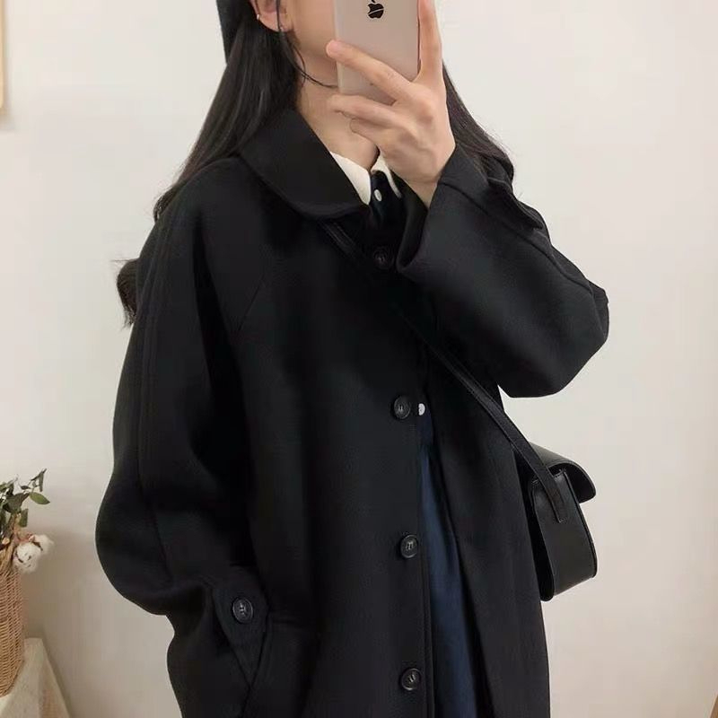 Student woolen coat for women's mid-length autumn and winter new Korean version loose slim and thickened knee woolen coat