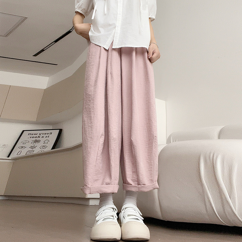 Pink carrot pants for women in summer new style small casual Yamamoto pants ice silk nine-point wide-leg pants thin
