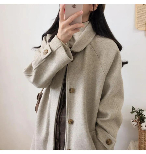 Student woolen coat for women's mid-length autumn and winter new Korean version loose slim and thickened knee woolen coat