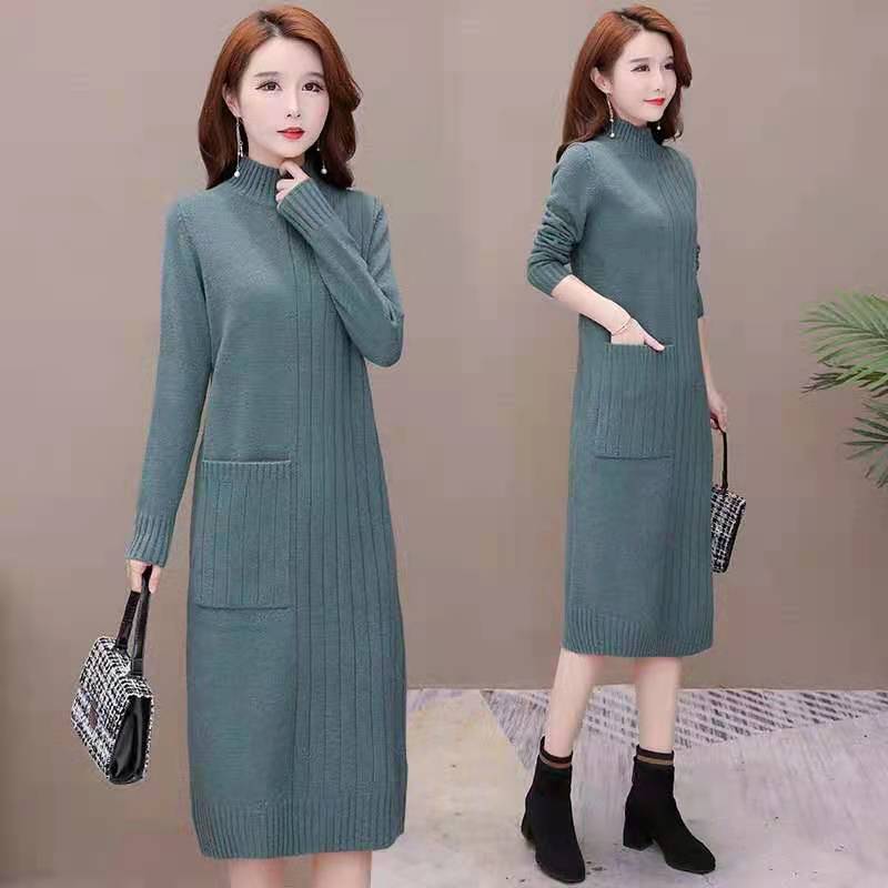 Coat base skirt sweater dress new Korean style turtleneck loose mid-length knitted dress for women