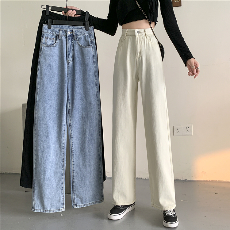 Women's summer thin high waist small loose straight wide-leg floor pants high street ins