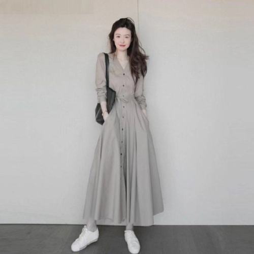 Early spring French tea break long skirt high-end retro gentle first love skirt high-end niche shirt dress women's summer