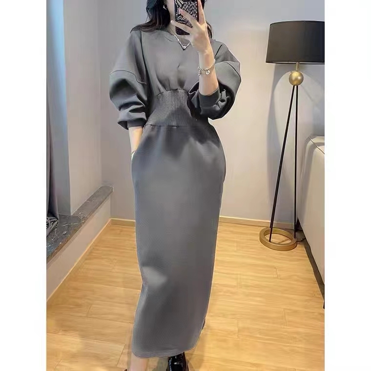 Autumn new mid-length sweatshirt waist slimming dress for women