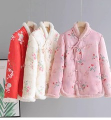 New Chinese style cotton coat for women in winter plus velvet thickened buckle fashionable cotton coat ethnic style cotton coat