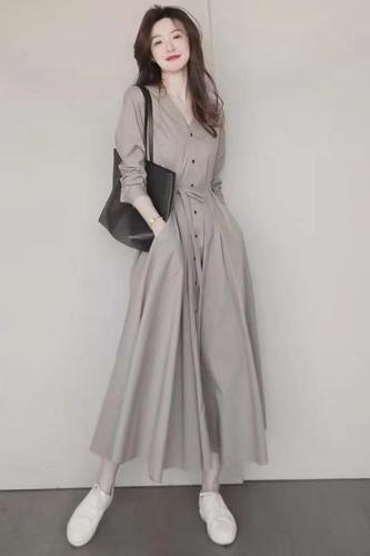 Early spring French tea break long skirt high-end retro gentle first love skirt high-end niche shirt dress women's summer