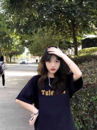 Pure cotton combed tight 200g 100% cotton live quality front and rear printing loose short-sleeved T-shirt for women