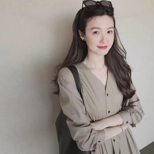 Early spring French tea break long skirt high-end retro gentle first love skirt high-end niche shirt dress women's summer