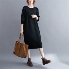 Autumn and winter solid color round neck loose mid-length slim base sweater large size women's clothing