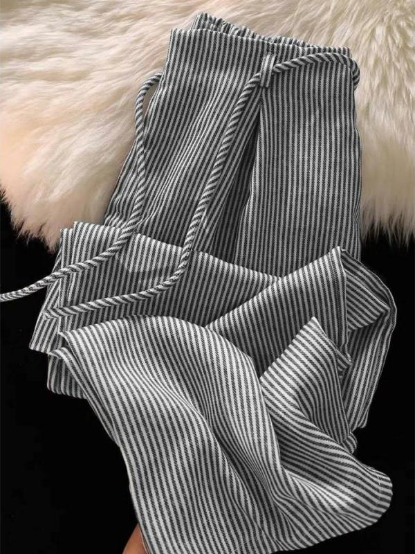 American loose striped pants retro small design new summer slim casual straight wide-leg pants