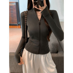 Korean hot girl lapel zipper long-sleeved jacket for women slim fit inner bottoming shirt tight body