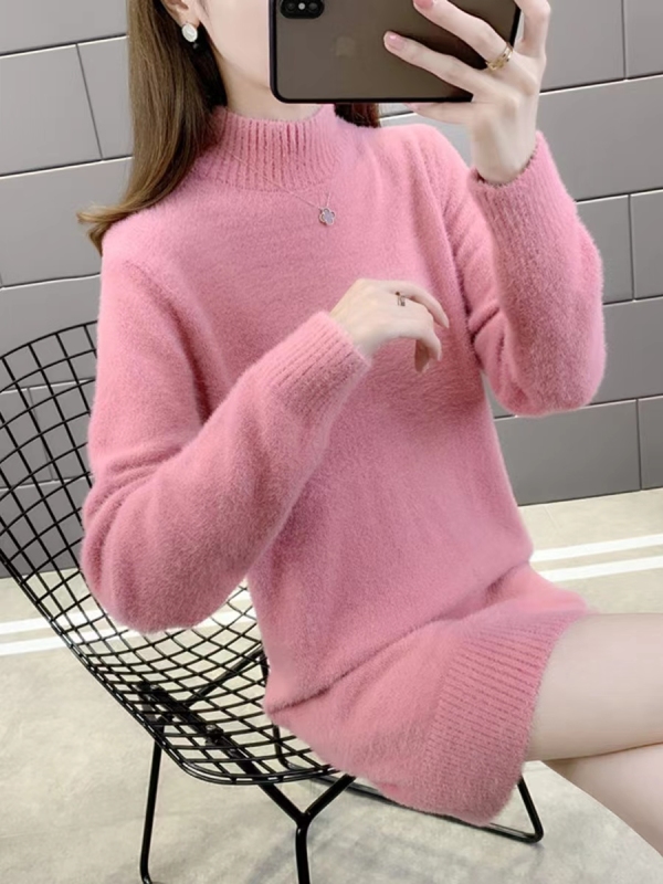 New autumn and winter mink sweater for women mid-length loose outer thickened base shirt underwear sweater skirt
