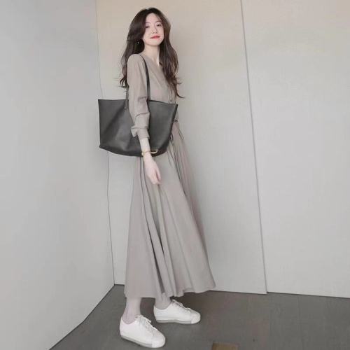 Early spring French tea break long skirt high-end retro gentle first love skirt high-end niche shirt dress women's summer