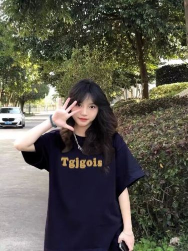 Pure cotton combed tight 200g 100% cotton live quality front and rear printing loose short-sleeved T-shirt for women