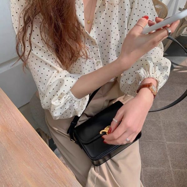 New spring and autumn salt lantern long-sleeved polka dot chiffon shirt for women loose design niche and mature top