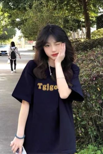 Pure cotton combed tight 200g 100% cotton live quality front and rear printing loose short-sleeved T-shirt for women