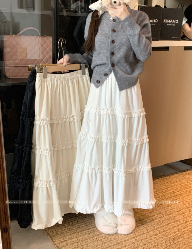 Popular design lace plus velvet skirt