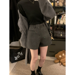 Winter Fashionable Tweed Shorts Women's Casual Pants Slimming Pants Real Pocket